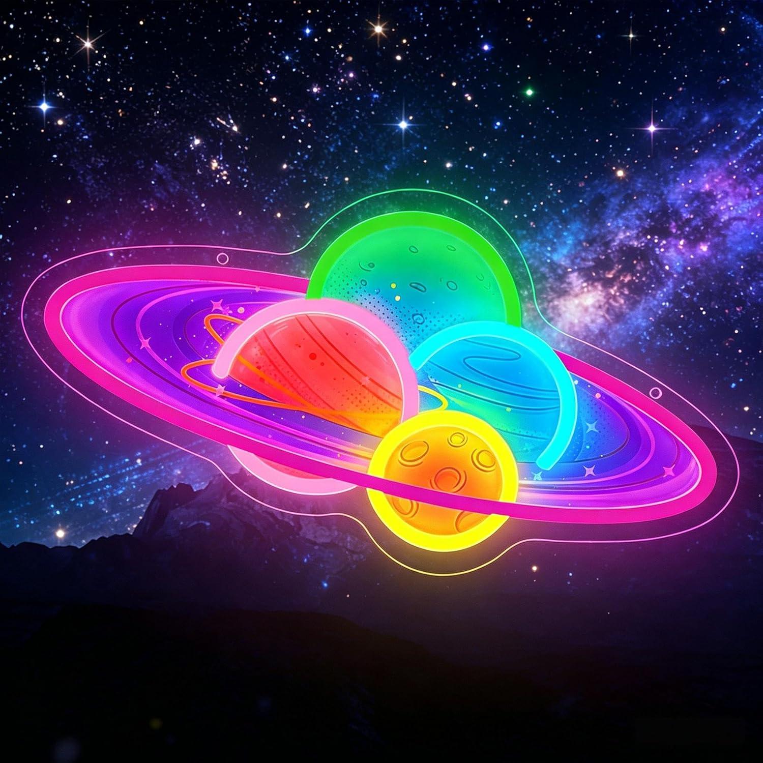 Neon Sign Party - Lampu LED Neon Planet Saturnus yang